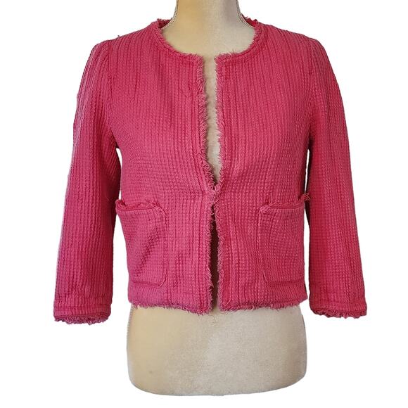 ZARA Basic Barbie Core Pink Ribbed Frayed Hems Shacket Blazer Size Medium - Picture 1 of 5